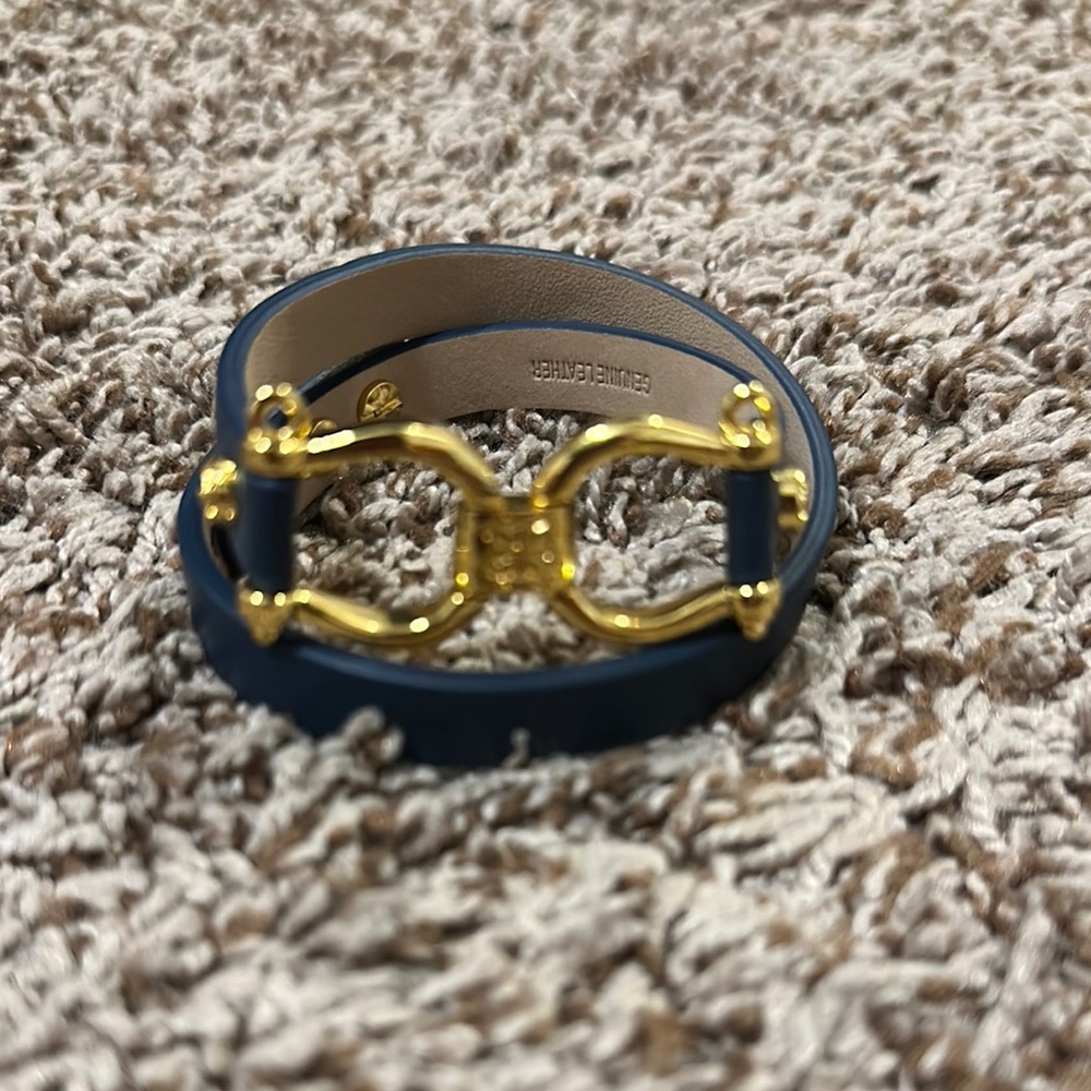 3/30 Rustic Cuff Blue And Gold Double Stack Brace… - image 1